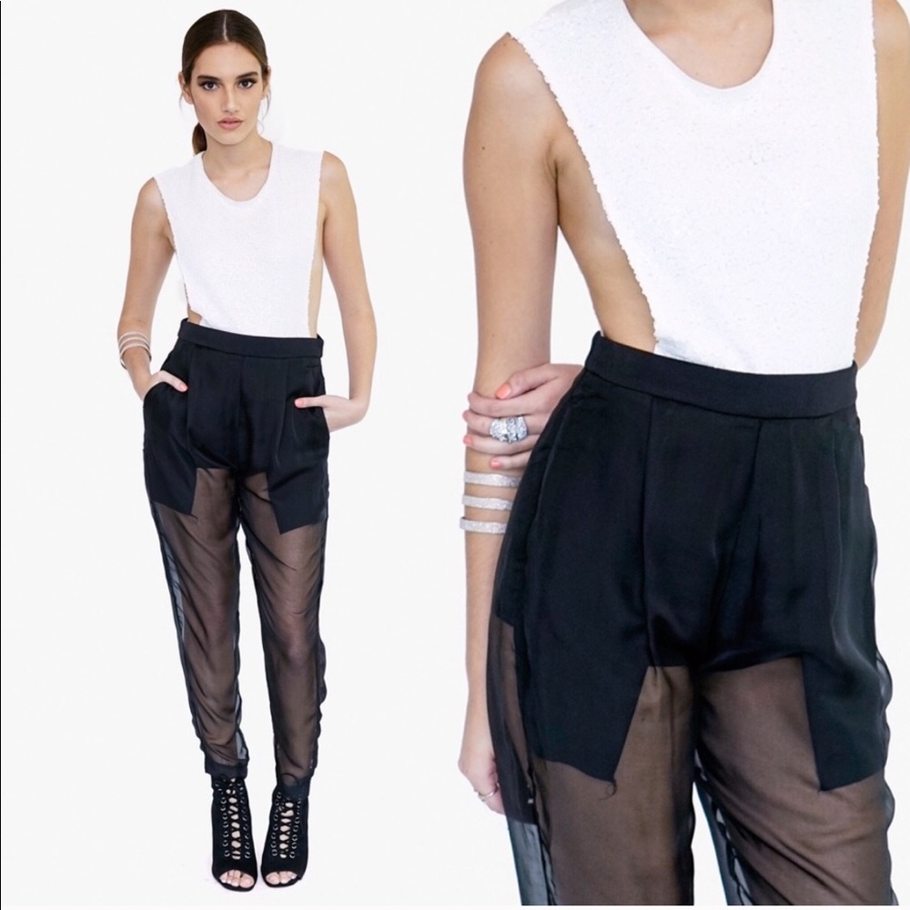 Black Sheer Mesh Jogger Pants